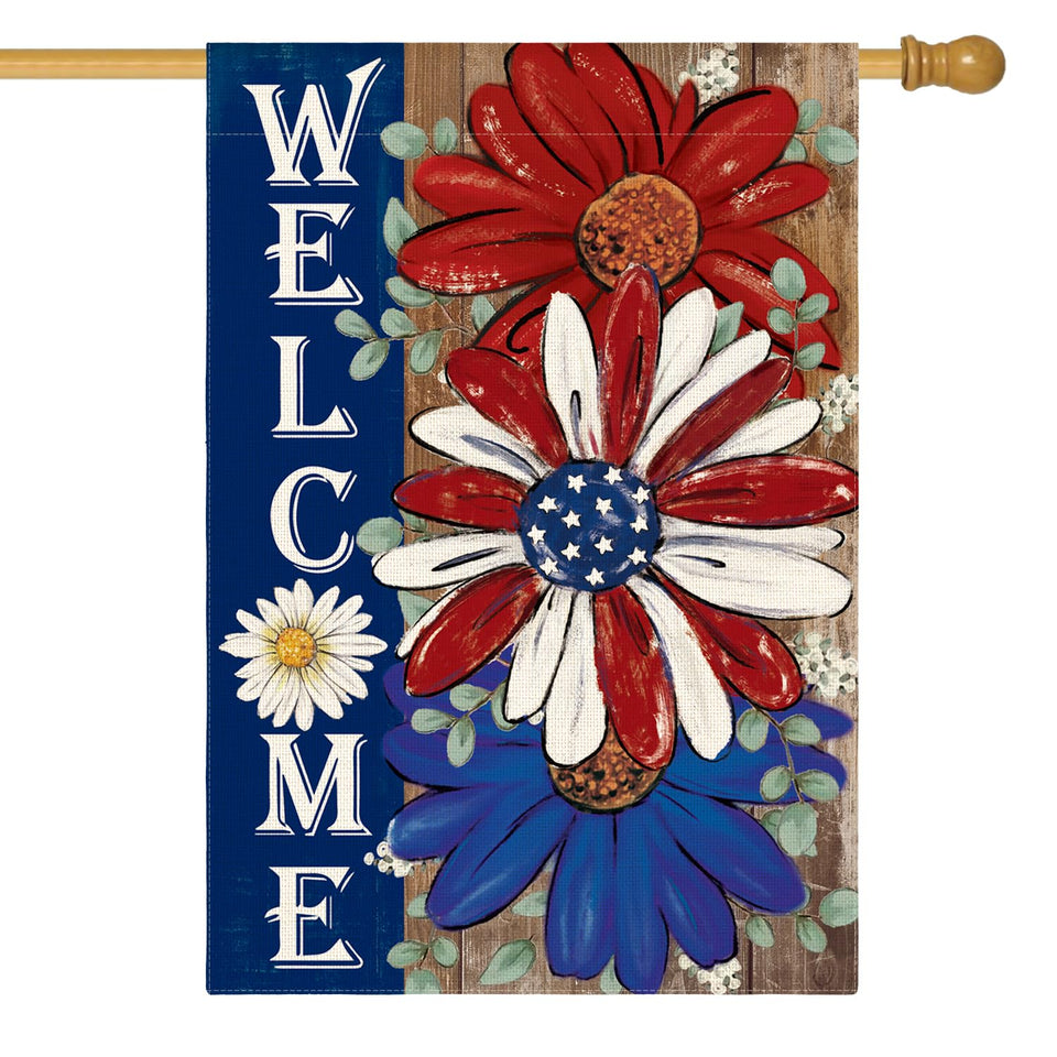 AVOIN colorlife patriotic flag 28x40 welcomes guests on porch with vibrant design