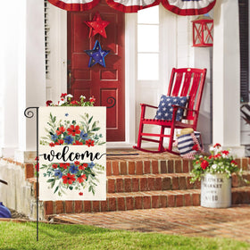 AVOIN colorlife patriotic floral yard flag enhances curb appeal on patios.