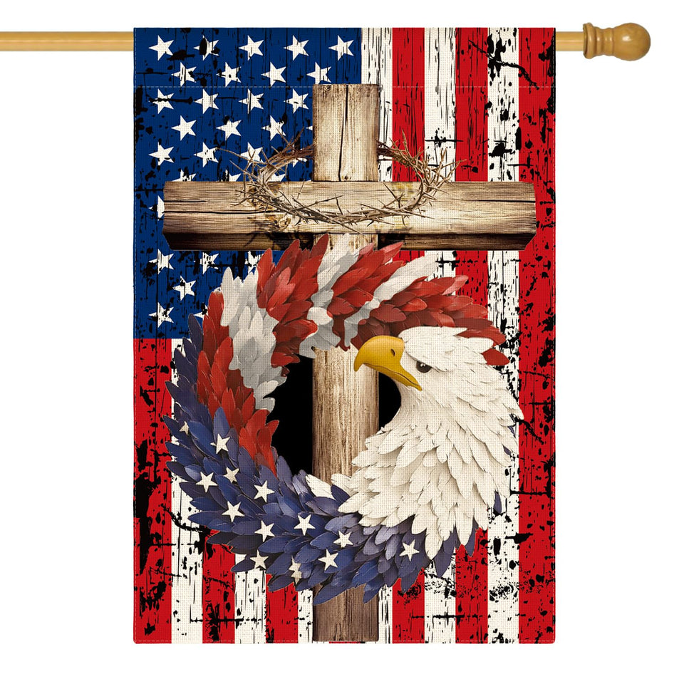 AVOIN colorlife patriotic stars and stripes eagle wreath flag for porch decor