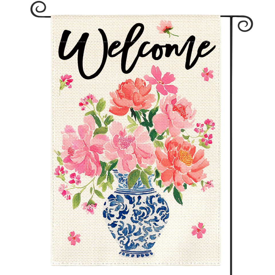 AVOIN colorlife Pink Peony garden flag 12x18 with vibrant blooms for welcoming outdoor decor.