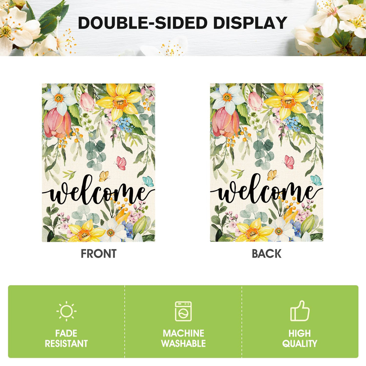AVOIN colorlife Seasonal welcome flag enhances porch, deck, or garden entry.