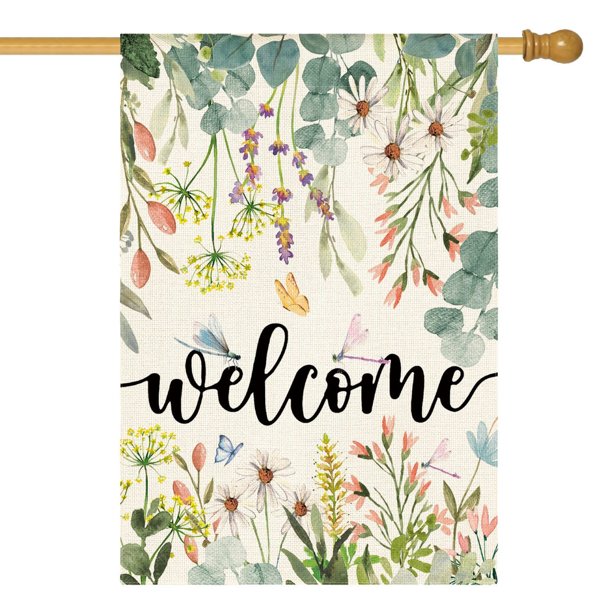 AVOIN colorlife Spring Daisy flag front view, welcoming porch and garden