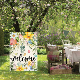AVOIN colorlife Spring Flowers garden flag 12x18, fabric close-up shows durable polyester weave