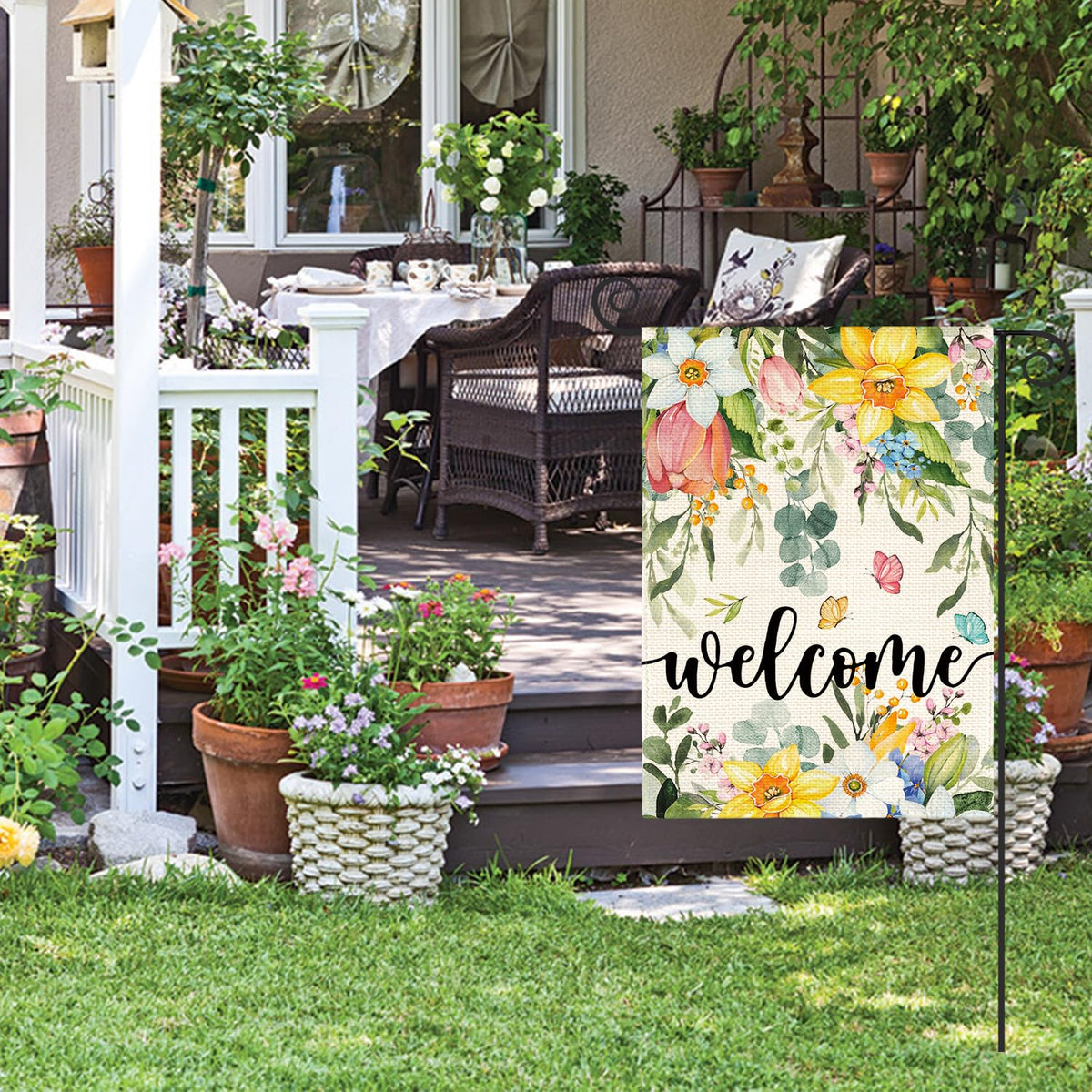 AVOIN colorlife Spring Flowers garden flag 12x18, hanging on standard flagpole for easy setup
