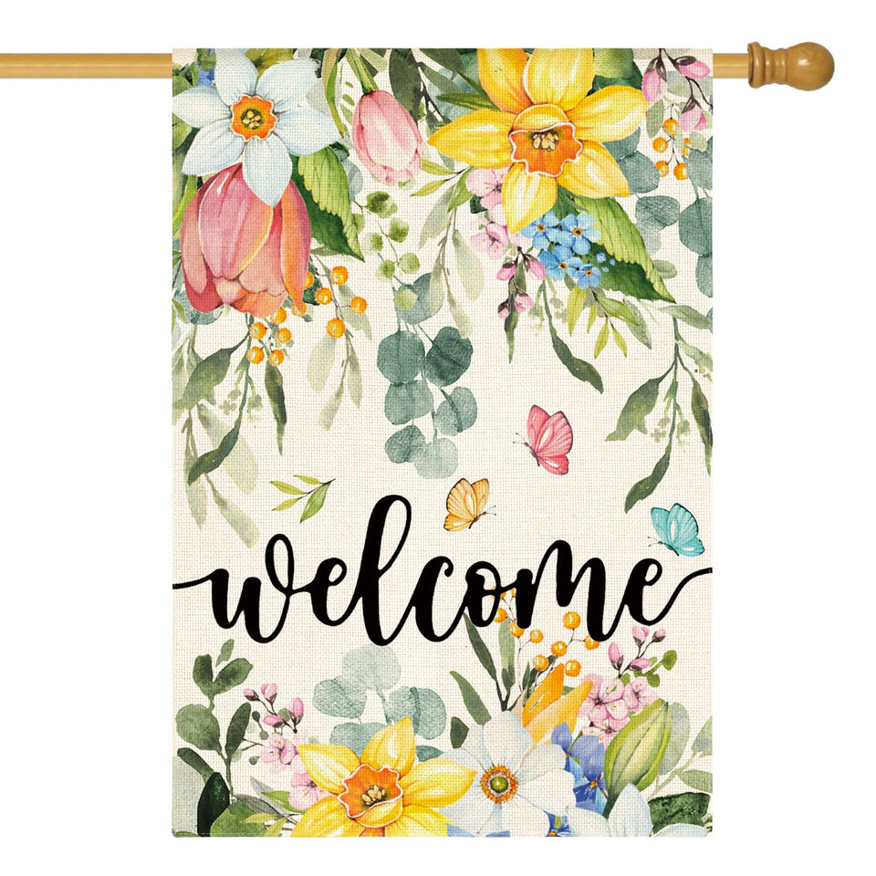 AVOIN colorlife Spring Flowers House Flag 28x40, double-sided visibility for welcoming guests.