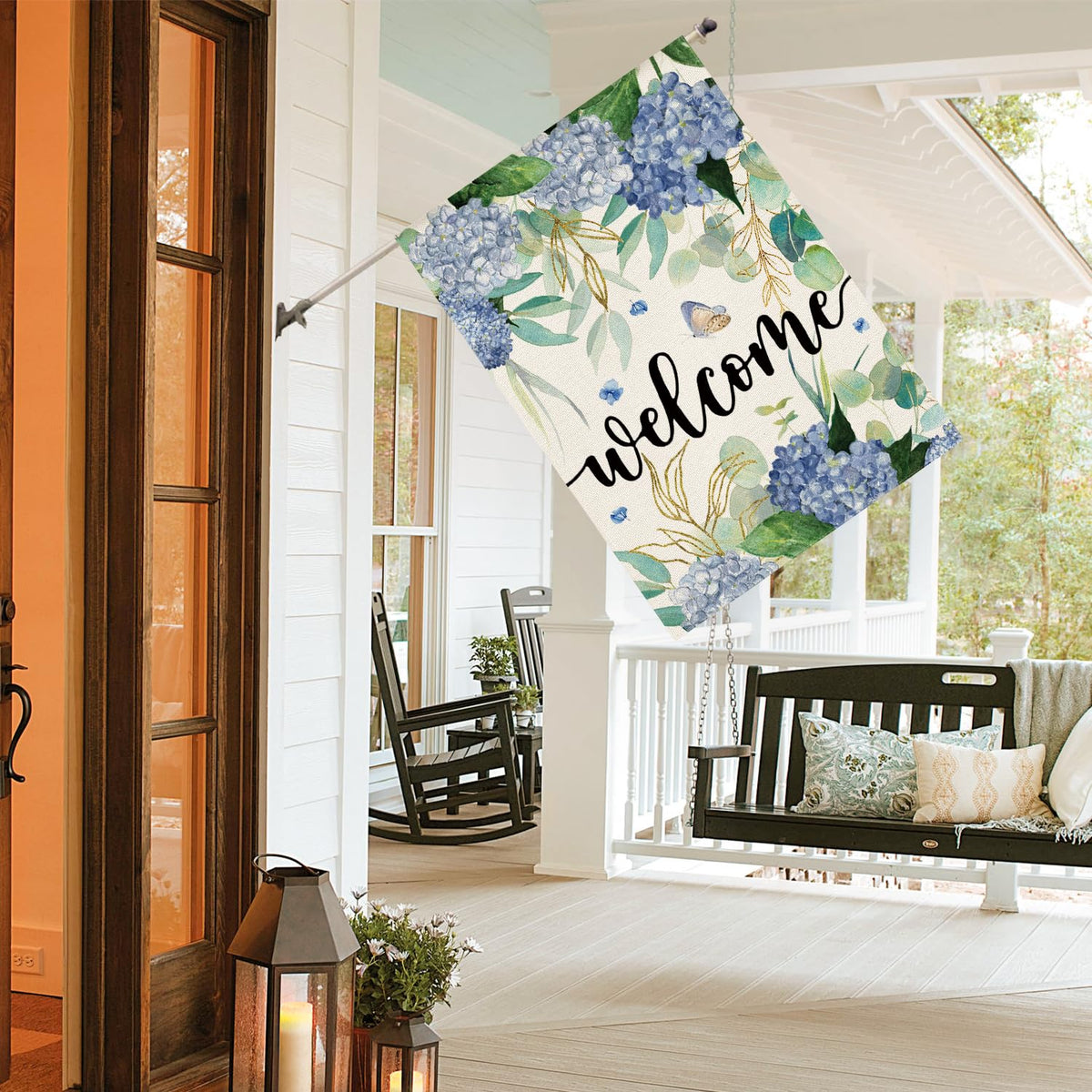 AVOIN colorlife Hydrangea flag on deck or patio for porch entryway décor