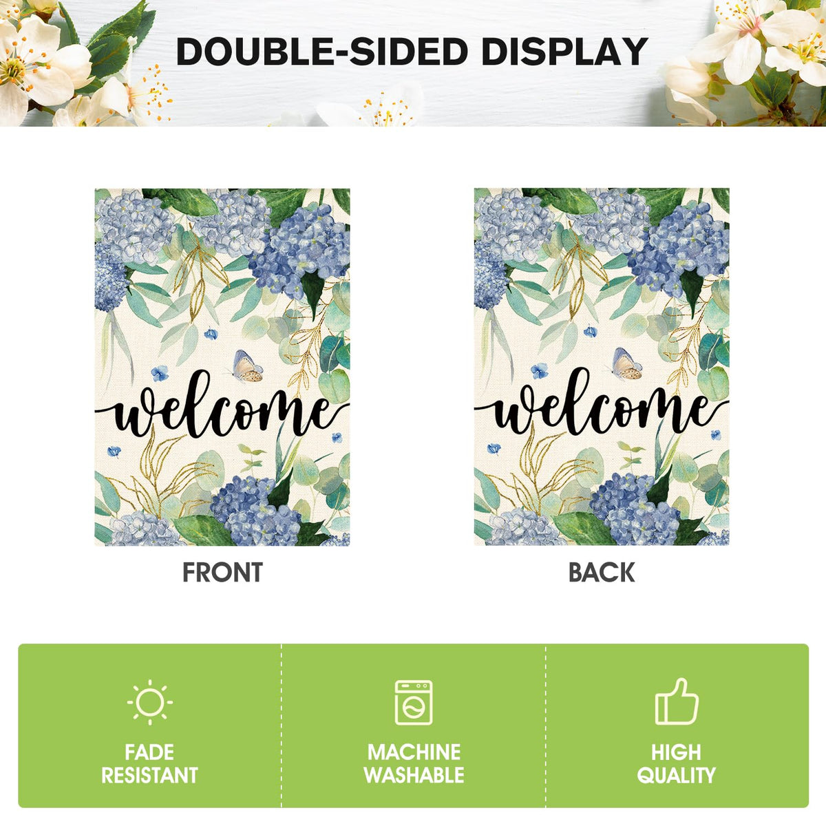 AVOIN colorlife Spring Hydrangea flag welcoming message for entryway