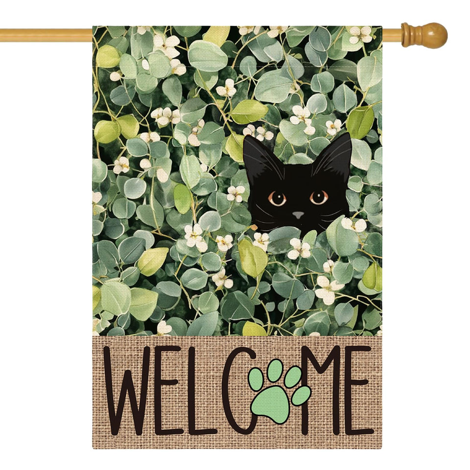 AVOIN colorlife flag front view with eucalyptus florals welcoming guests on the porch