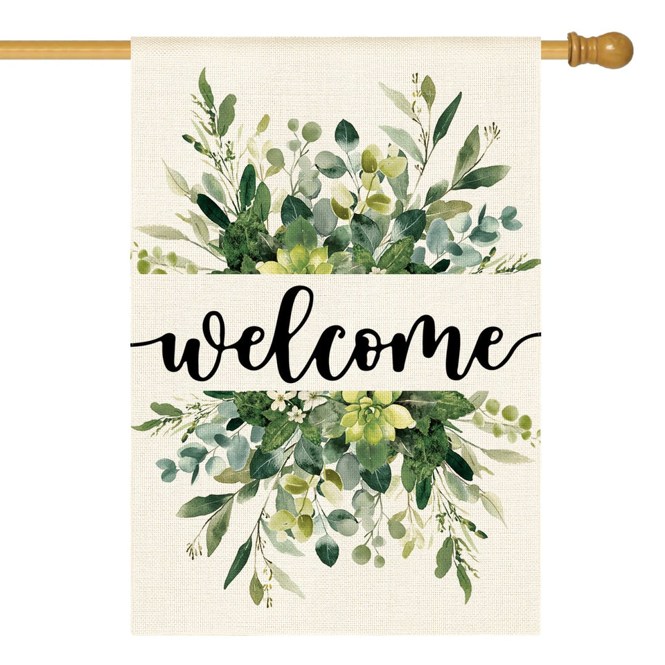 AVOIN colorlife flag front view; spring floral welcome design; perfect for welcoming guests on porches.