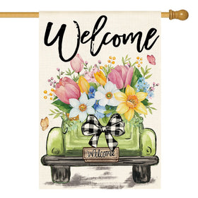 AVOIN colorlife Spring Tulip Flag front view highlights vivid blooms for outdoor decor.