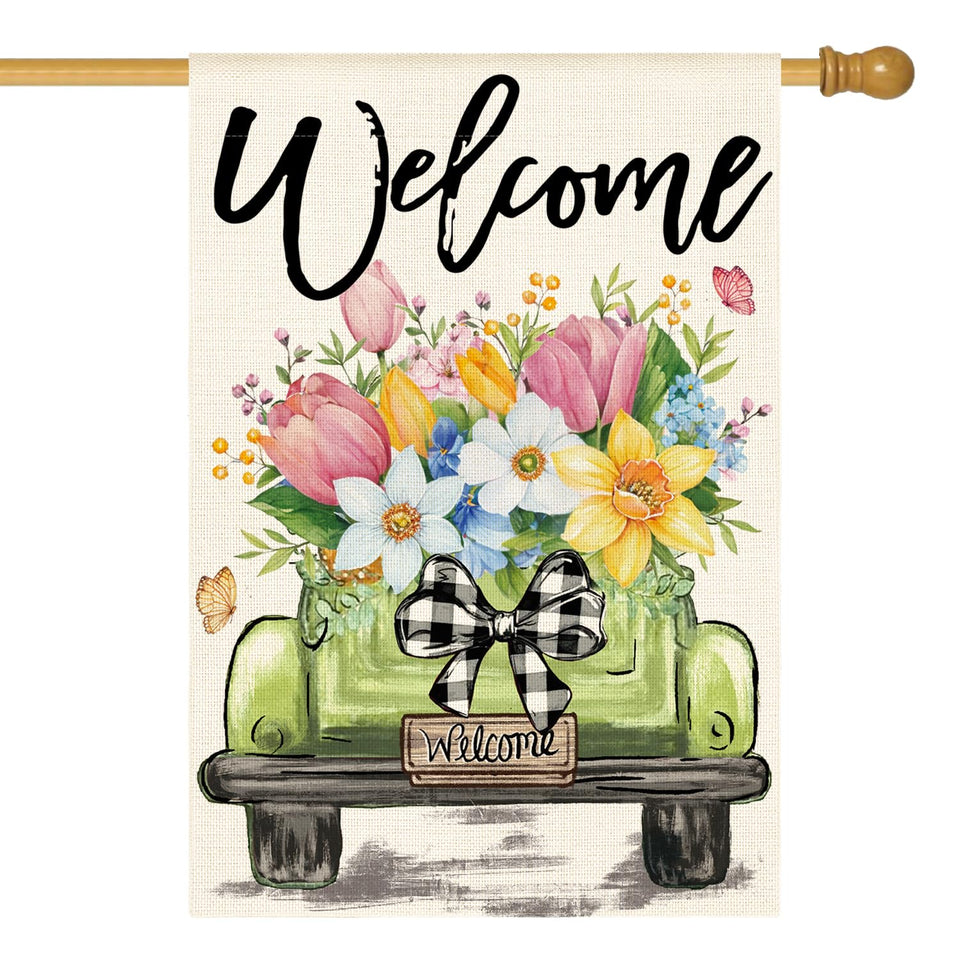 AVOIN colorlife Spring Tulip Flag front view highlights vivid blooms for outdoor decor.
