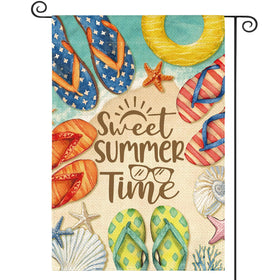 AVOIN colorlife summer beach flip-flops flag visible in sunny yard, welcoming guests.