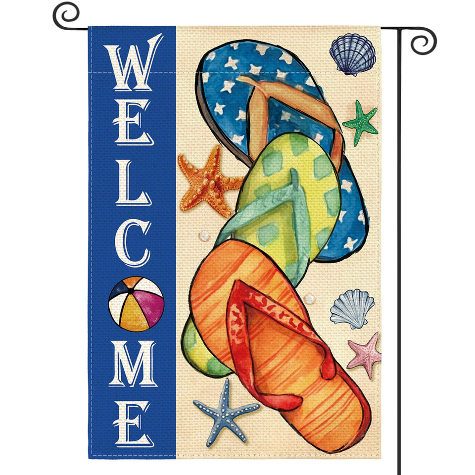 AVOIN colorlife Summer Flip Flops Flag 12x18 on porch adds seasonal charm.