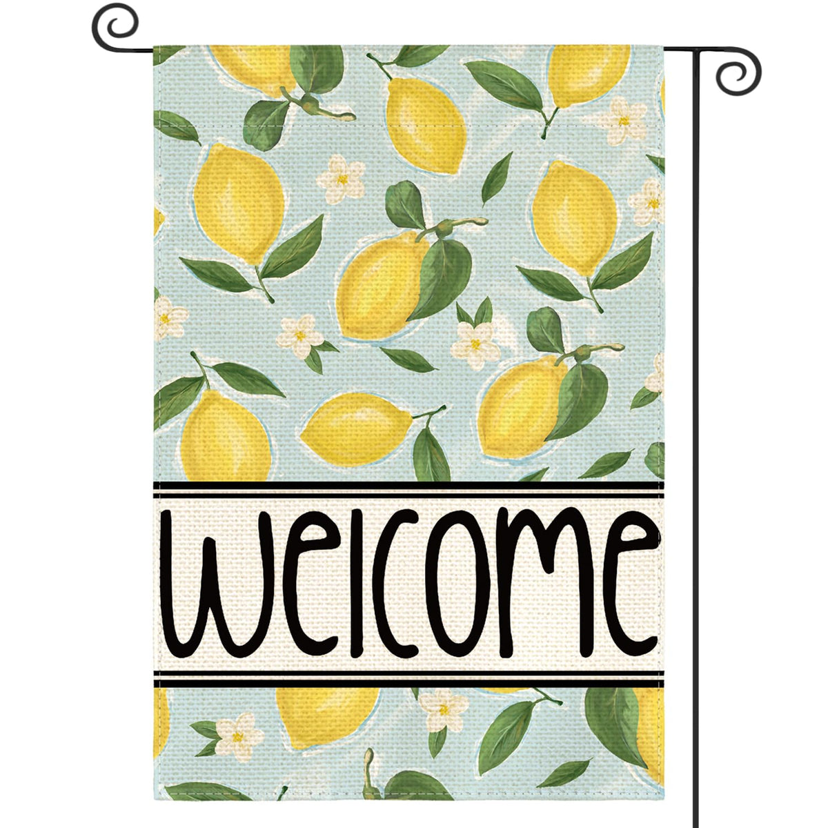 AVOIN colorlife Summer Lemon Garden Flag on a porch enhances seasonal curb appeal.