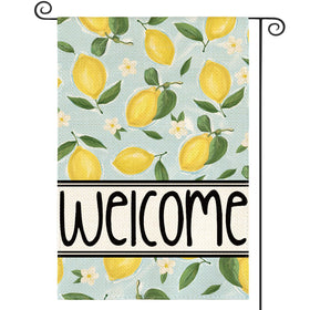 AVOIN colorlife Summer Lemon Garden Flag on a porch enhances seasonal curb appeal.