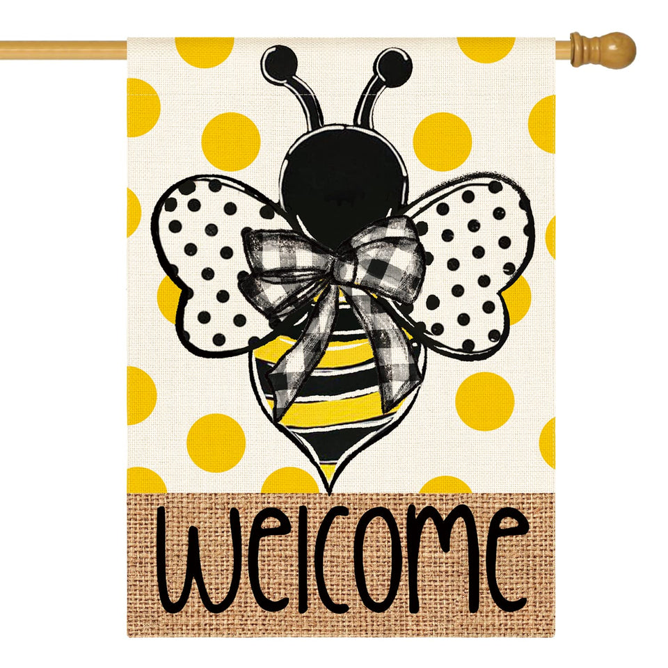 AVOIN colorlife summer polka dot bee flag welcomes guests outdoors.