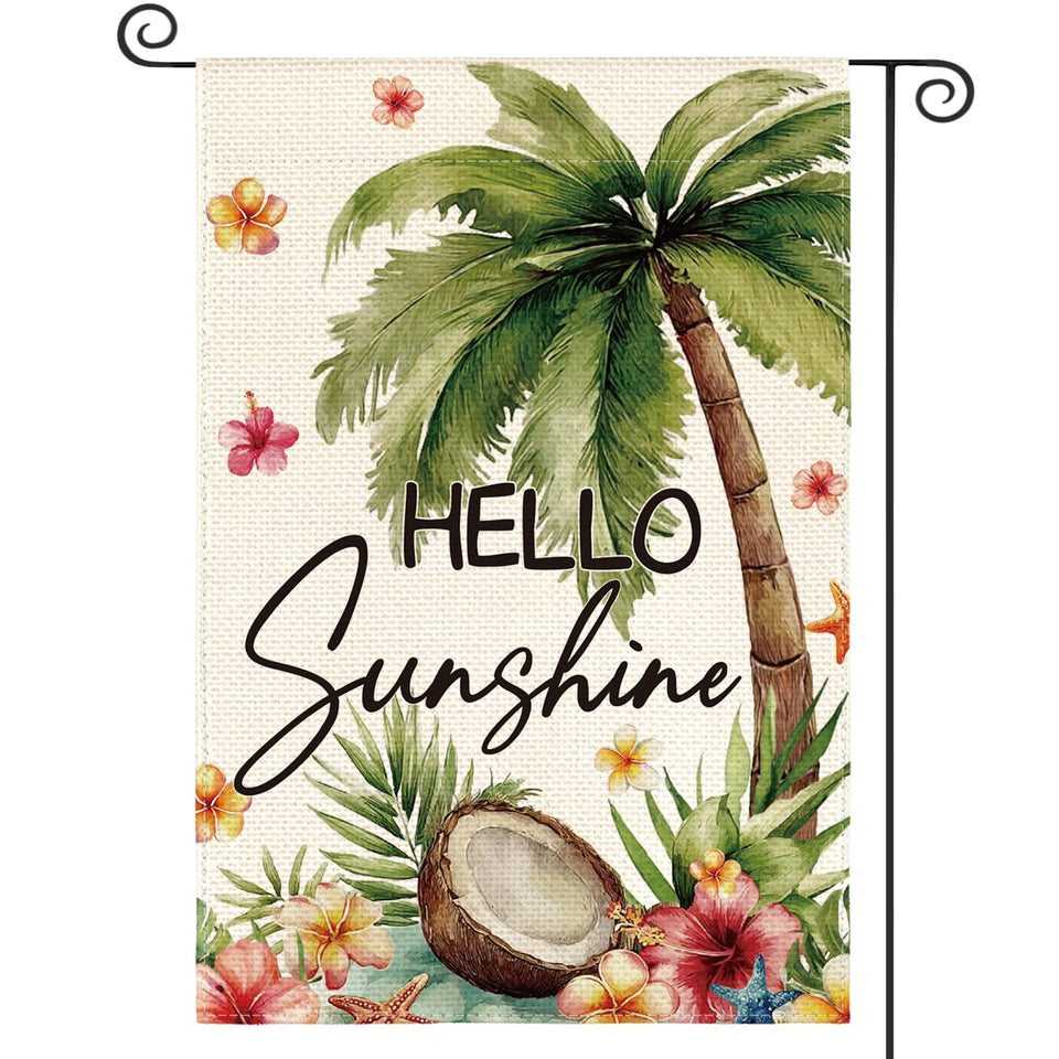 AVOIN colorlife summer tropical palm tree flag, 12x18, double-sided for bright yard visibility.