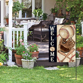 AVOIN colorlife Welcome flag hanging on standard flagpole for yard display