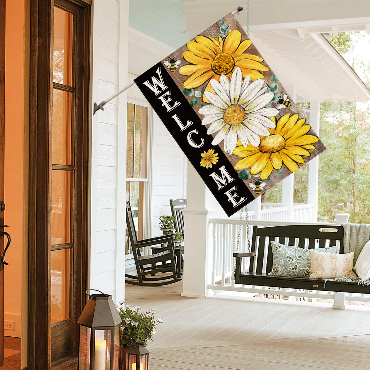 AVOIN colorlife welcome flag adds inviting porch and patio decor.
