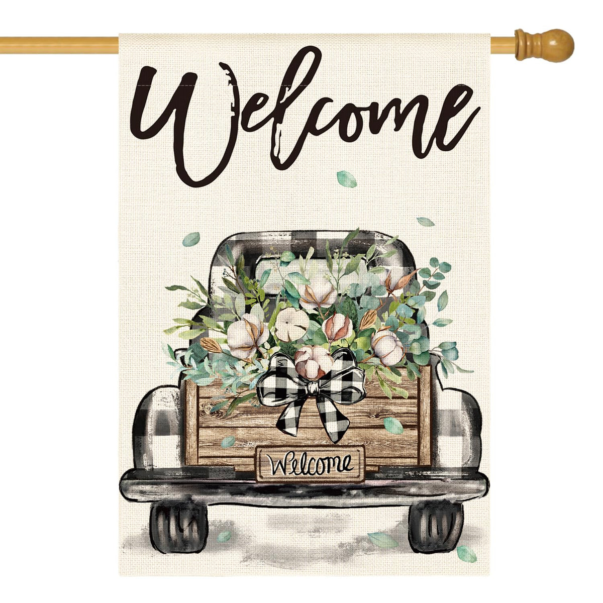 AVOIN colorlife Welcome Spring flag on porch with double-sided visibility for inviting curb appeal.