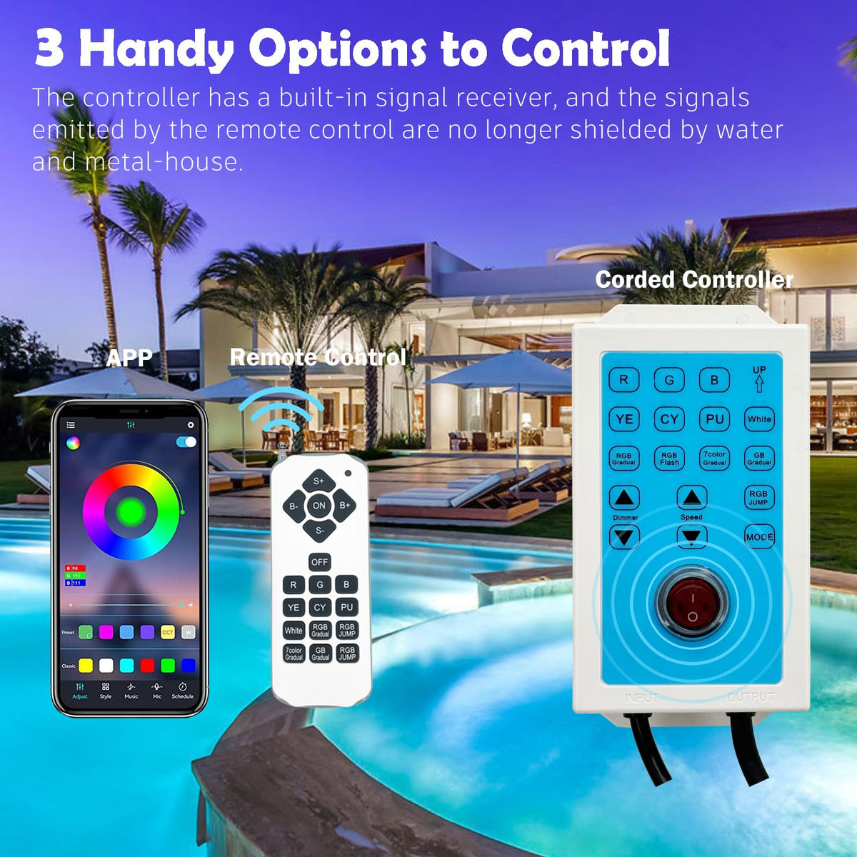 Awanhe remote control used for pool lighting from poolside