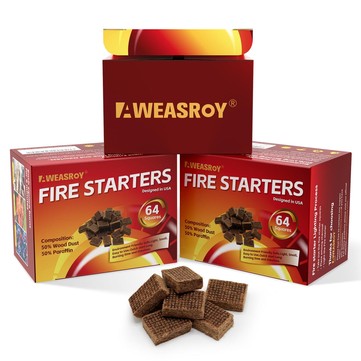 AWEASROY Fire Starter Squares 64-count pack for quick ignition.