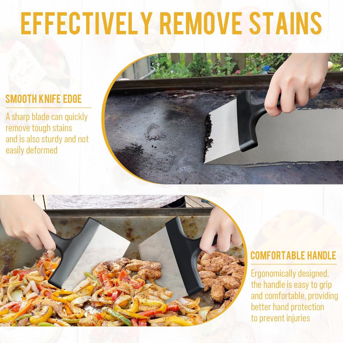 AWEASROY griddle scraper hanging design keeps the tool ready beside the grill.