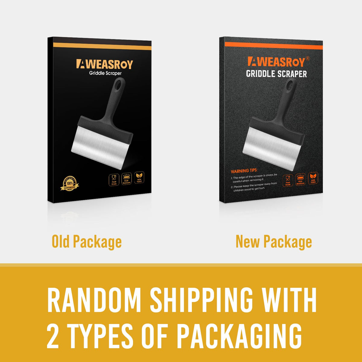AWEASROY heavy-duty griddle scraper with long handle provides firm leverage.