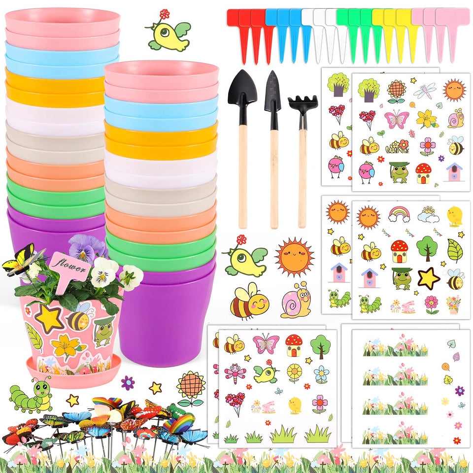 Aweyka 32-set garden pots with colorful hues and tray for easy seedling transport