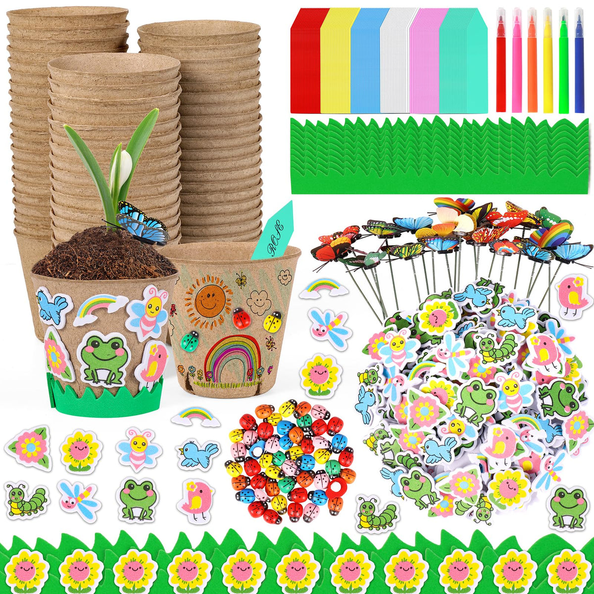 Aweyka garden pot craft kit with decorated pots for kids to personalize and grow plants