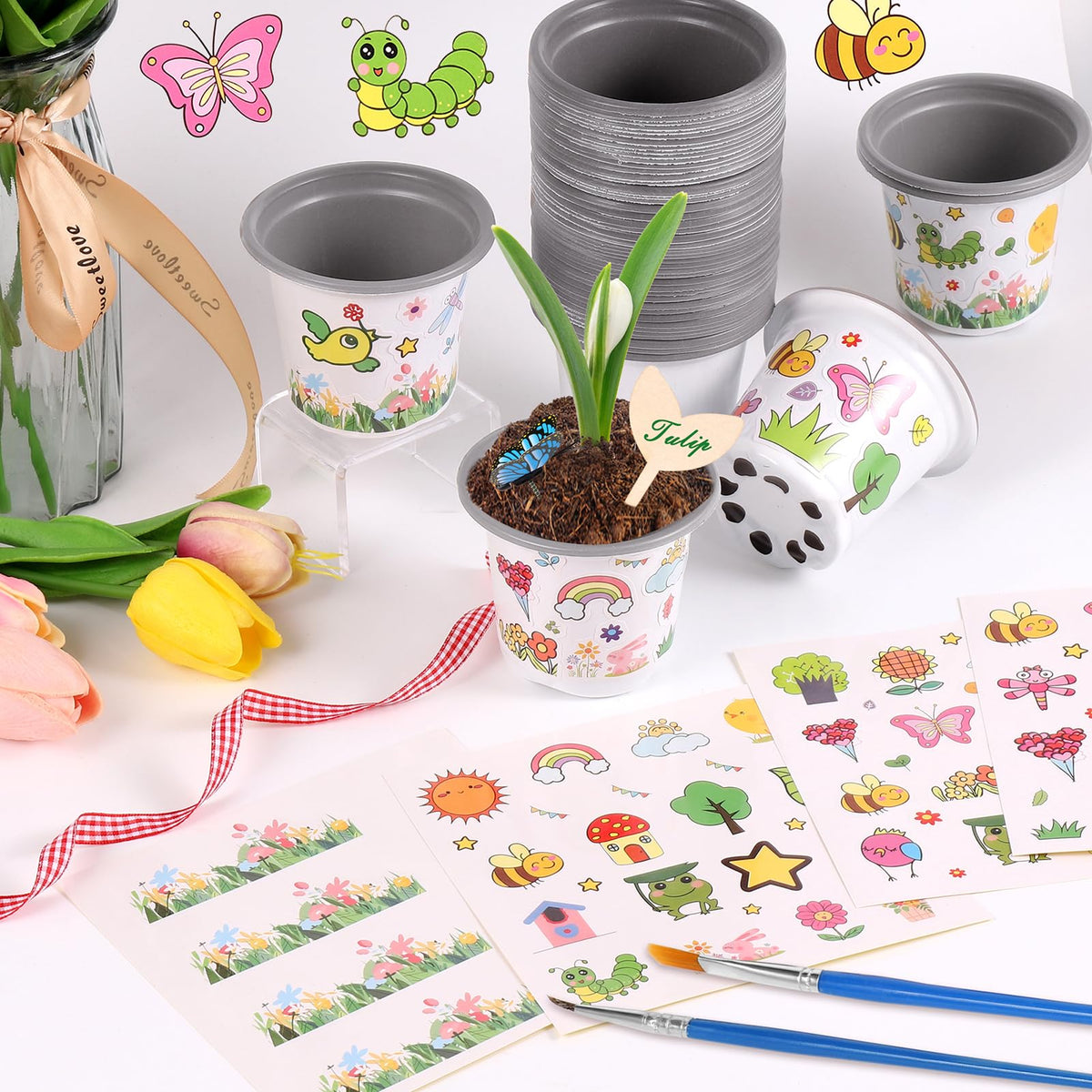 Aweyka Spring adhesive stickers to decorate pots without glue.