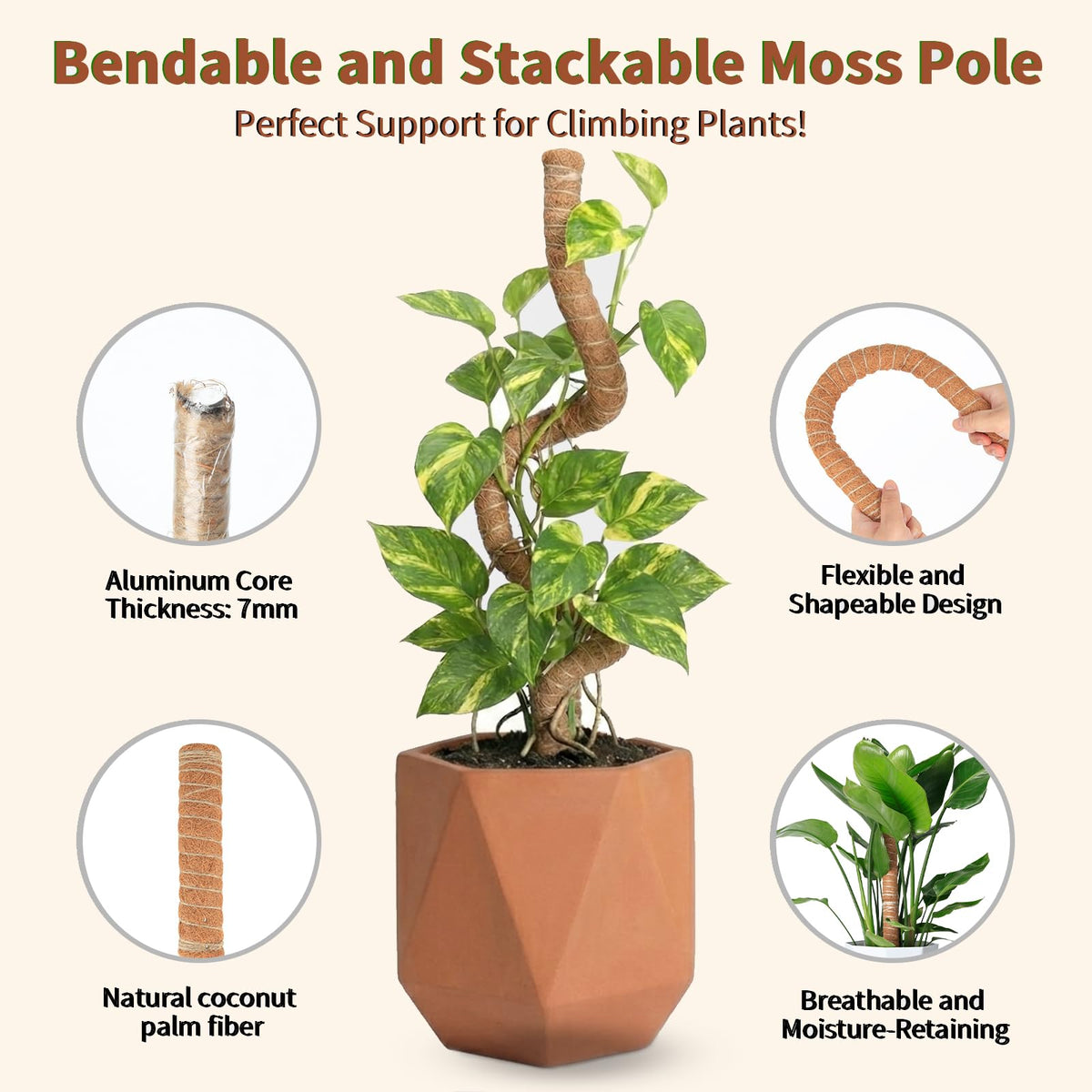 AWIBIKU moss pole 28in bent into a heart shape for Monstera