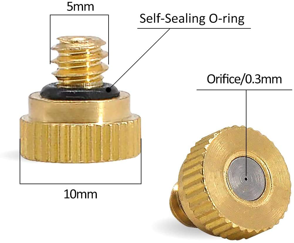 Awpeye brass misting nozzle 60-995 psi range enhances efficient cooling.