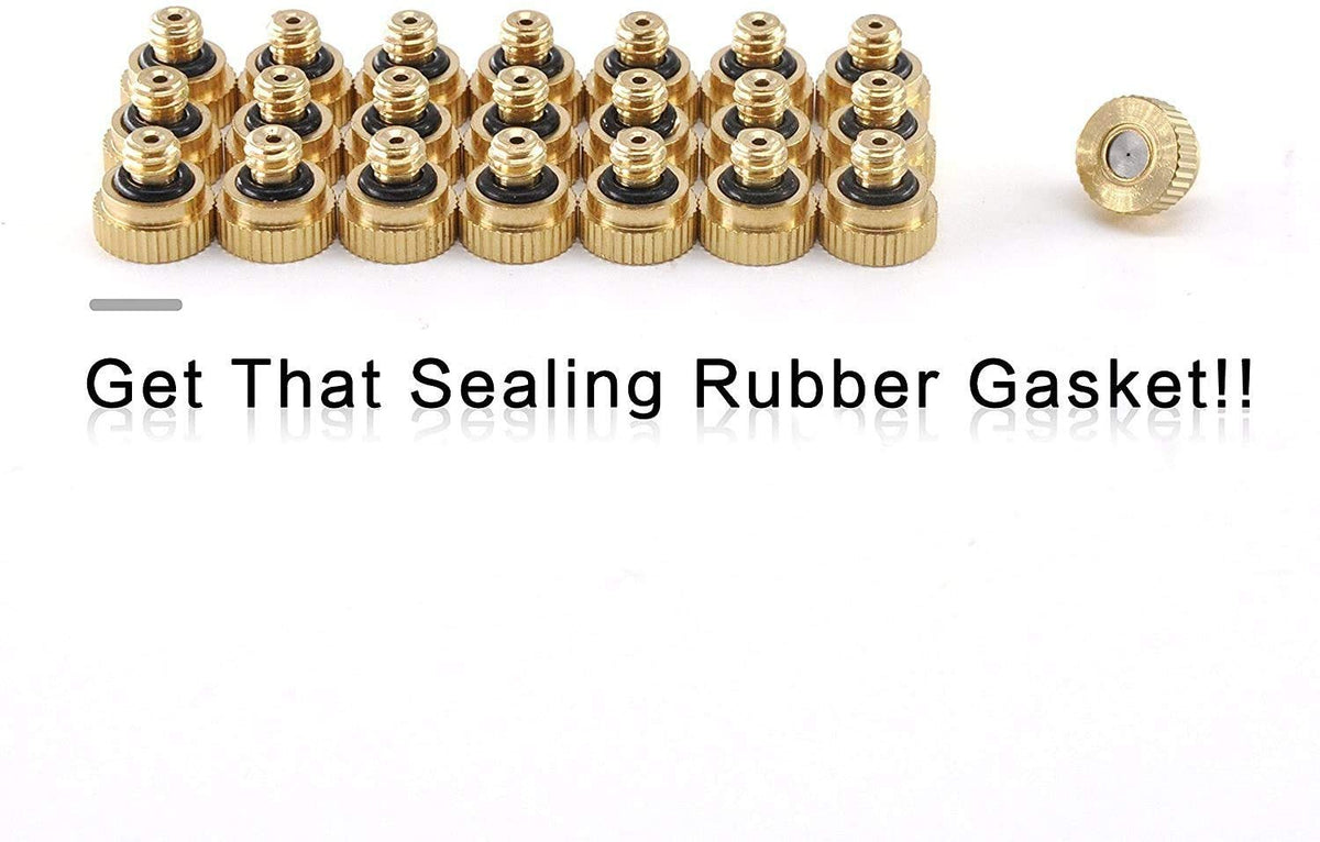 Awpeye outdoor misting nozzle for patio cooling in garden and greenhouse setups.