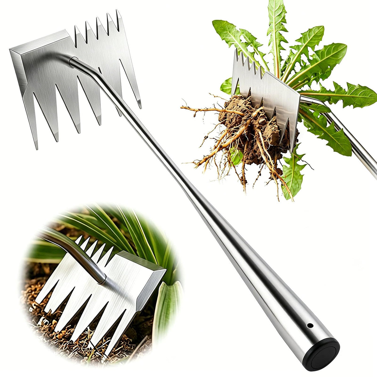 awrose weed puller with 6 teeth dual head for efficient weed removal