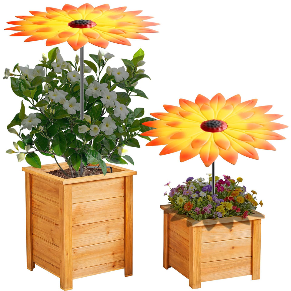 Axcoix 12inch flower-design plant umbrella over a pot provides sun protection.