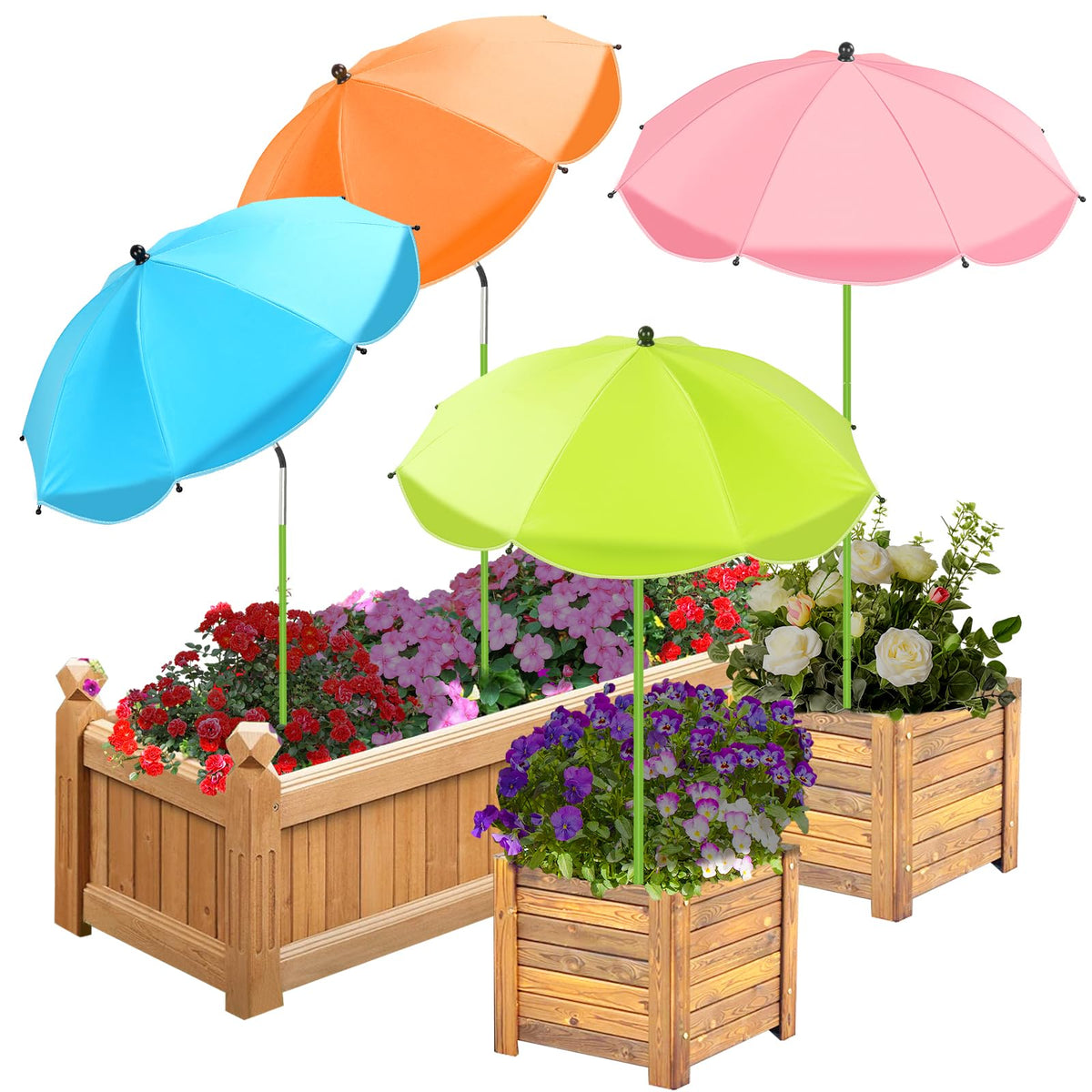 Axcoix plant umbrella with 26-inch shade over a sun‑lit pot.