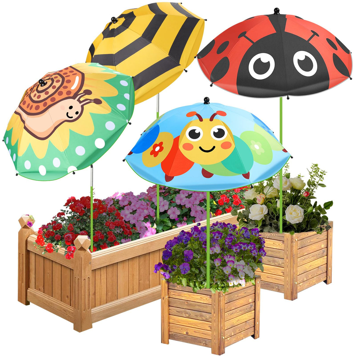 Axcoix plant umbrella with animal prints provides shade for potted plants and adds playful decor.