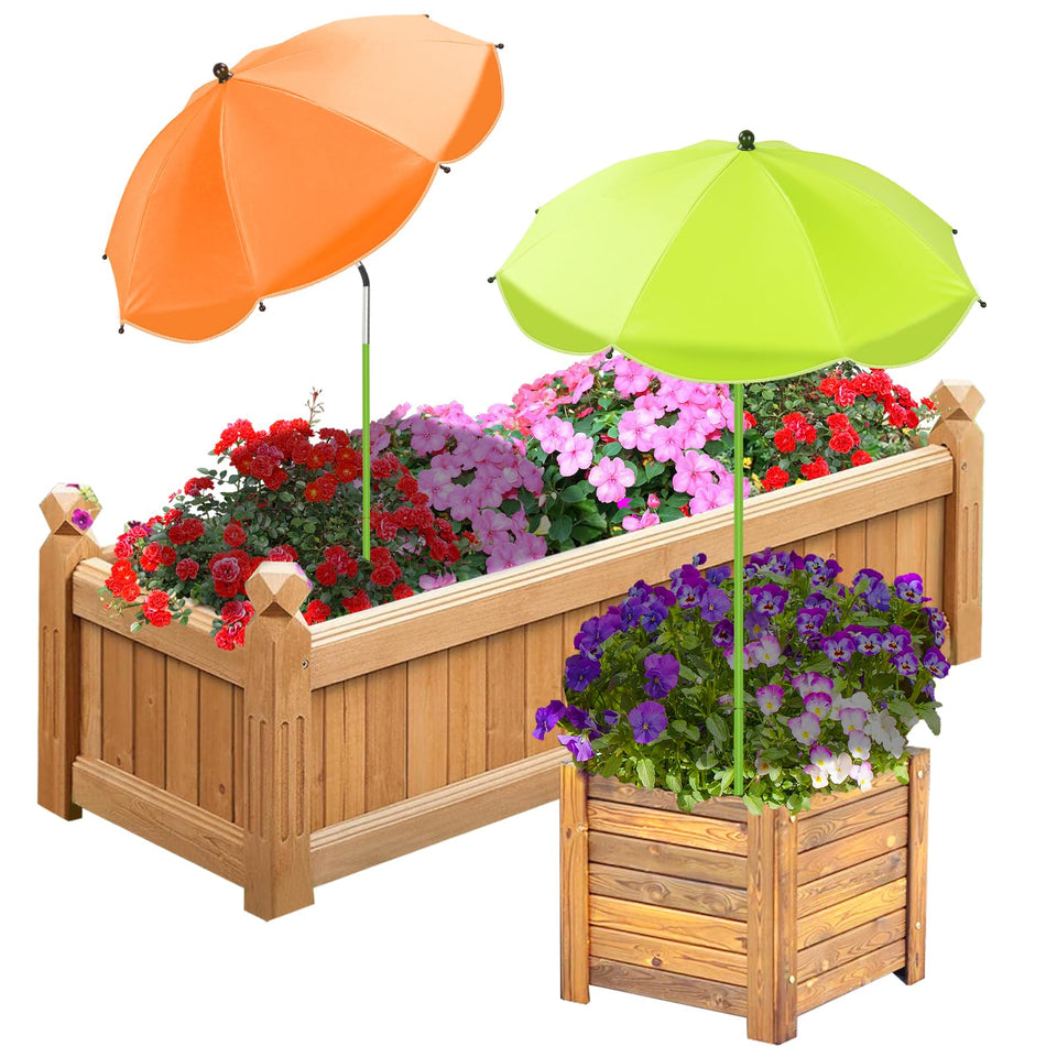 Axcoix green plant umbrella shields potted plants from intense sun with 26-inch canopy.
