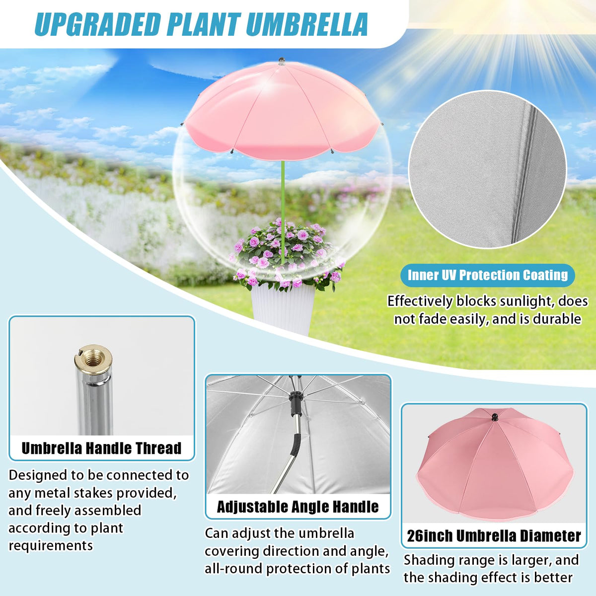 Axcoix plant umbrella height 43.4 inches shielding a tall plant.