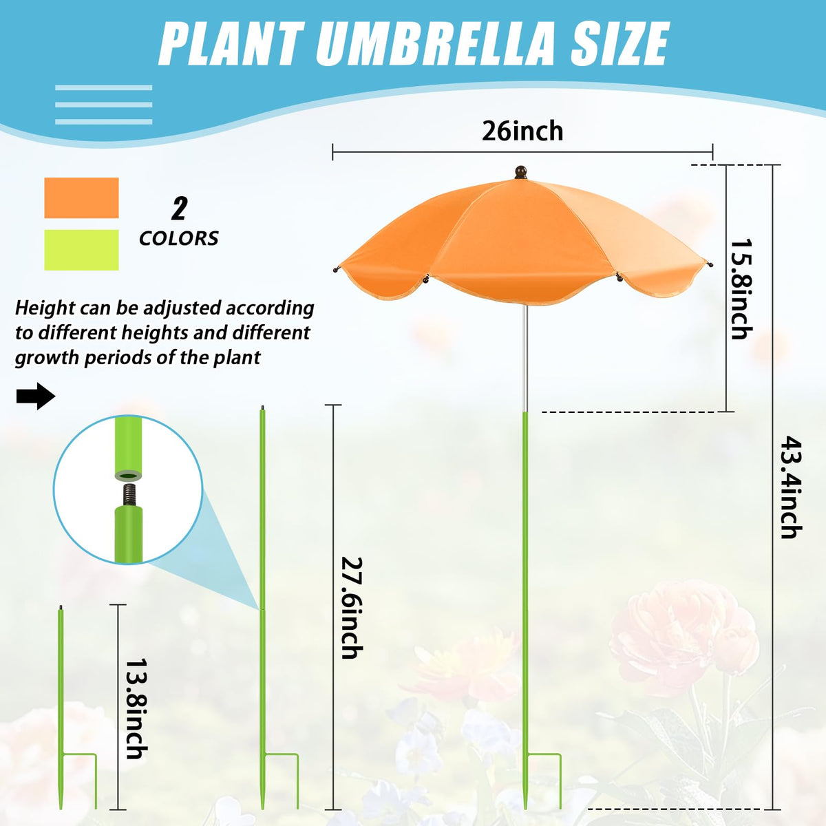 Axcoix orange plant umbrella provides versatile shade for garden beds and small pots.