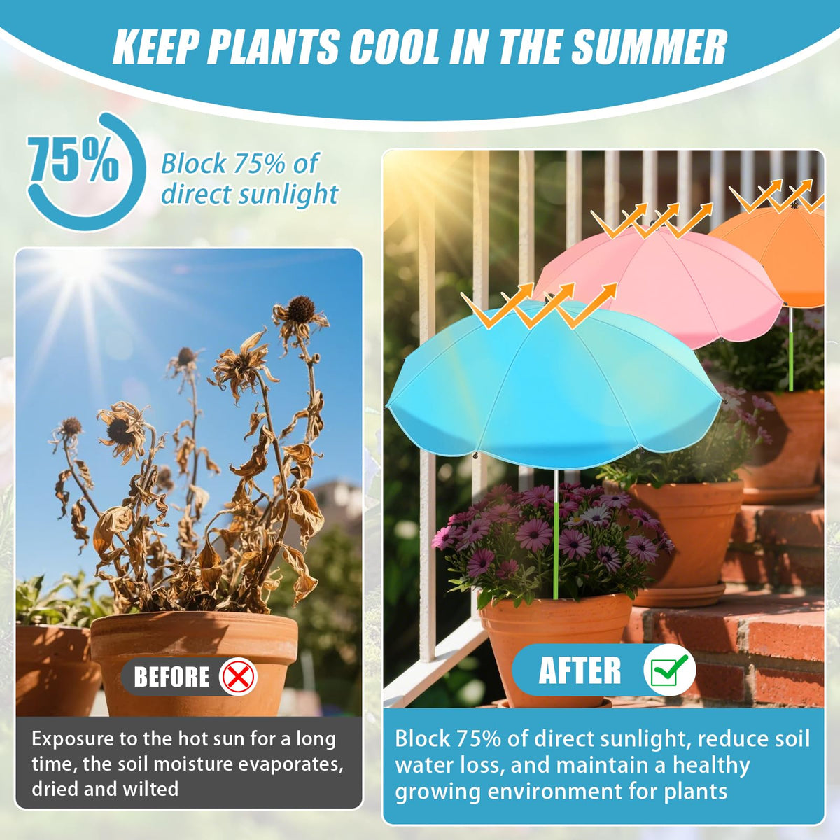 Axcoix plant umbrella with sturdy alloy frame in a garden.
