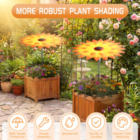 Axcoix sun shade over herbs helps maintain soil moisture.
