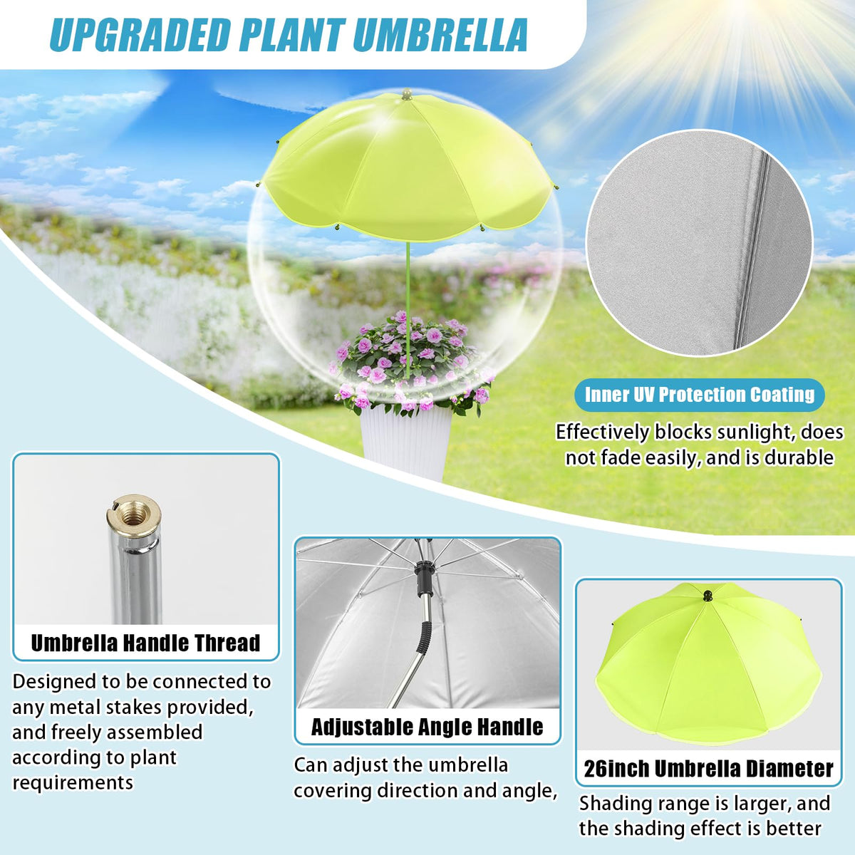 Axcoix umbrella angle adjustment allows precise shading as sun shifts throughout the day.