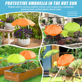Axcoix garden-ready umbrella adds color while protecting vegetables and flowers.