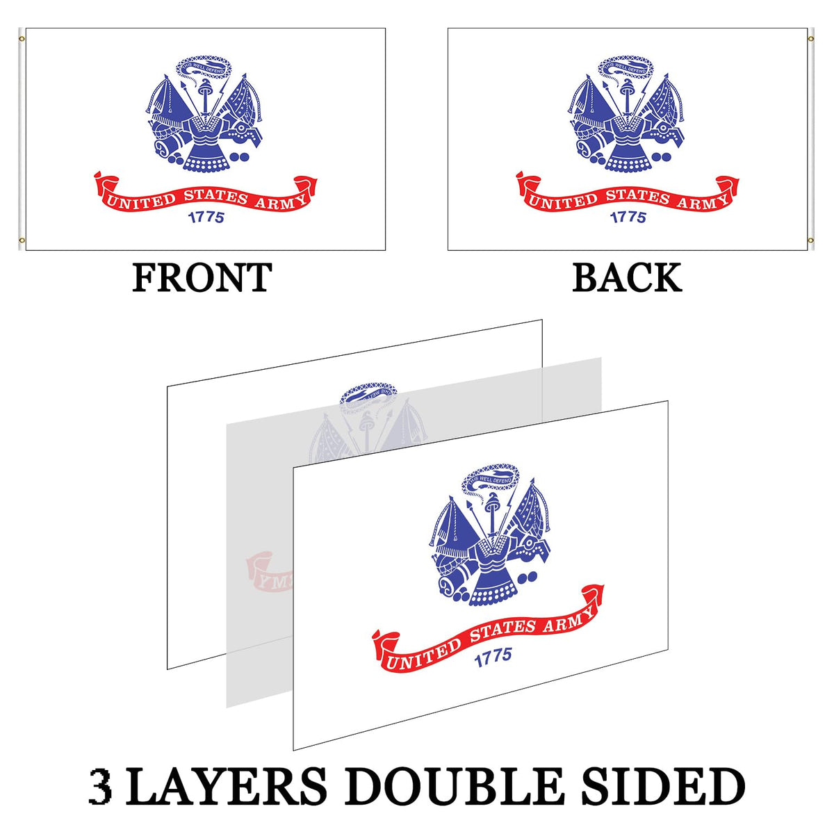 AXJBW double-sided US Army flag remains readable from both sides.