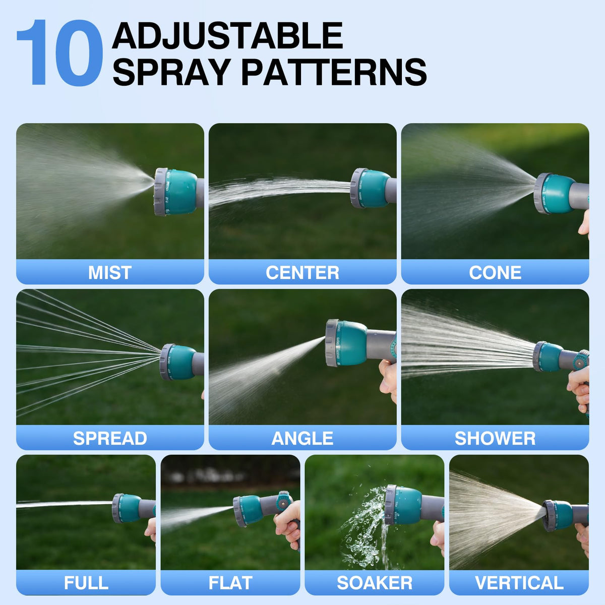 Powerful jet and gentle mist patterns for plants, cars, and patios