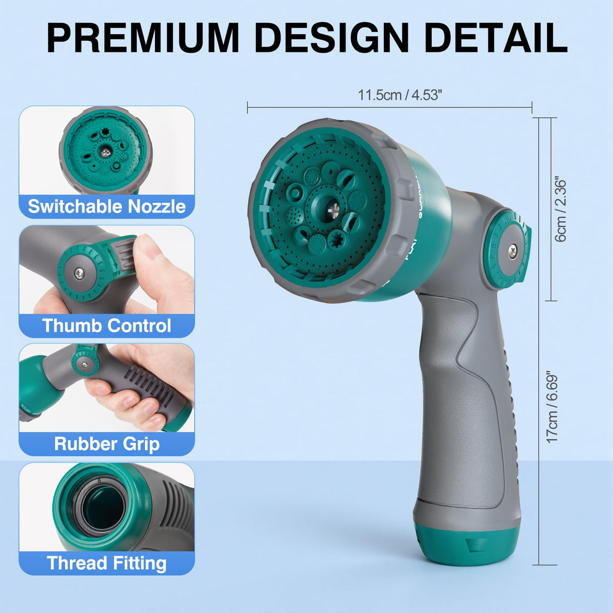 AXTRIM thumb-control nozzle demonstrating easy one-handed operation