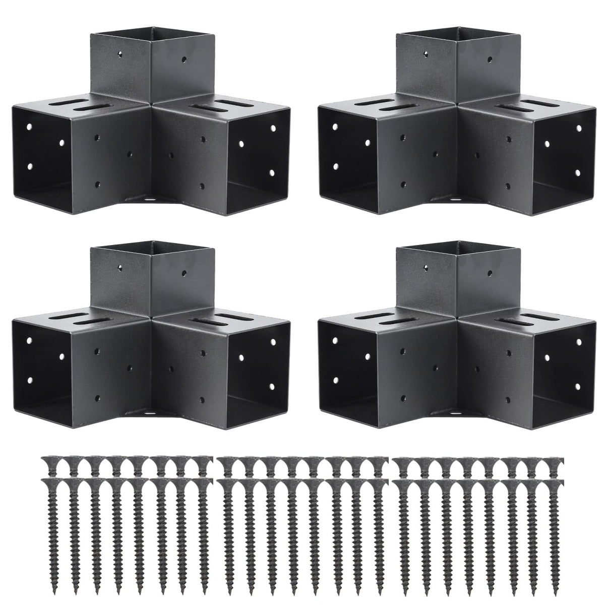 AXWHYS 4x4 pergola bracket exterior view shows durable black powder coating for outdoor use.