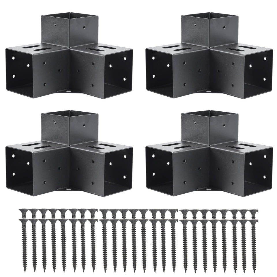 AXWHYS 4x4 pergola bracket exterior view shows durable black powder coating for outdoor use.